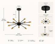 Coral Tree Modern 12-Light Sputnik Chandelier | Black & Gold Metal Ceiling Light | E27 Bulb Holder | 70 x 70 x 120 cm | Mid-Century Modern Pendant Light for Living Room, Dining Room & Bedroom