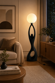 Coral Tree Modern Resin Floor Lamp with Frosted Glass Globe | Contemporary Sculptural Standing Lamp | E27 Holder | Premium Matte Black Floor Light for Living Room, Bedroom & Office