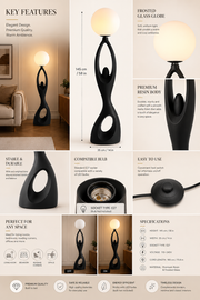 Coral Tree Modern Resin Floor Lamp with Frosted Glass Globe | Contemporary Sculptural Standing Lamp | E27 Holder | Premium Matte Black Floor Light for Living Room, Bedroom & Office