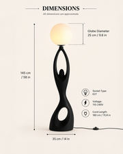 Coral Tree Modern Resin Floor Lamp with Frosted Glass Globe | Contemporary Sculptural Standing Lamp | E27 Holder | Premium Matte Black Floor Light for Living Room, Bedroom & Office