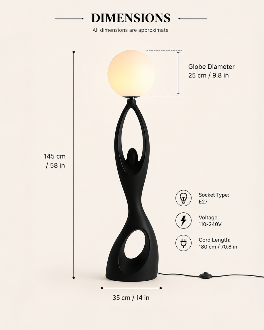 Coral Tree Modern Resin Floor Lamp with Frosted Glass Globe | Contemporary Sculptural Standing Lamp | E27 Holder | Premium Matte Black Floor Light for Living Room, Bedroom & Office