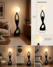Coral Tree Modern Resin Floor Lamp with Frosted Glass Globe | Contemporary Sculptural Standing Lamp | E27 Holder | Premium Matte Black Floor Light for Living Room, Bedroom & Office