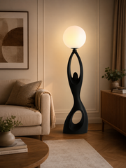 Coral Tree Modern Resin Floor Lamp with Frosted Glass Globe | Contemporary Sculptural Standing Lamp | E27 Holder | Premium Matte Black Floor Light for Living Room, Bedroom & Office