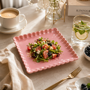 Coral Tree Scalloped Ceramic Square Plate | Decorative Serving Plate | 3 Size Options Pink