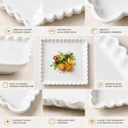 Coral Tree Scalloped Ceramic Square Plate | Decorative Serving Plate | 3 Size Options White