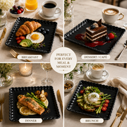 Coral Tree Scalloped Ceramic Square Plate | Decorative Serving Plate | 3 Size Options Black