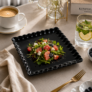 Coral Tree Scalloped Ceramic Square Plate | Decorative Serving Plate | 3 Size Options Black