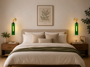 Modern Brass Wall Light with Emerald Green Glass | T30 Tube Bulb | H56 × W10 × D21 cm
