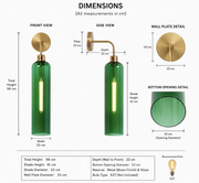 Modern Brass Wall Light with Emerald Green Glass | T30 Tube Bulb | H56 × W10 × D21 cm