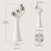 Modern Hand Sculpture Table Décor | Matte White Finish with Mirror Silver Spheres | Contemporary Decorative Accent for Living Room & Office