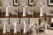 Modern Hand Sculpture Table Décor | Matte White Finish with Mirror Silver Spheres | Contemporary Decorative Accent for Living Room & Office