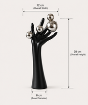 Modern Hand Sculpture Table Décor | Matte White Finish with Mirror Silver Spheres | Contemporary Decorative Accent for Living Room & Office
