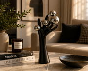 Modern Hand Sculpture Table Décor | Matte White Finish with Mirror Silver Spheres | Contemporary Decorative Accent for Living Room & Office