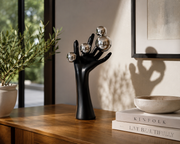 Modern Hand Sculpture Table Décor | Matte White Finish with Mirror Silver Spheres | Contemporary Decorative Accent for Living Room & Office