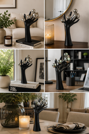 Modern Hand Sculpture Table Décor | Matte White Finish with Mirror Silver Spheres | Contemporary Decorative Accent for Living Room & Office