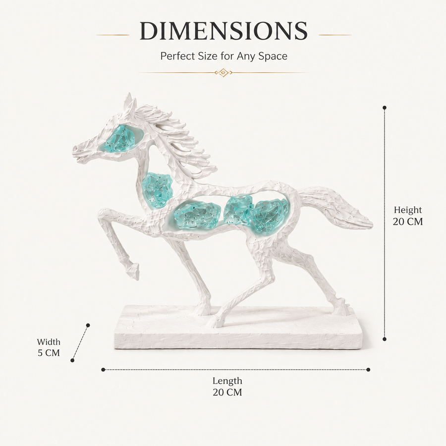 Coral Tree White Jade Horse Showpiece | Premium Resin Horse Sculpture with Jade Stone Accents | Symbol of Strength, Success & Prosperity | Tabletop Home & Office Decor