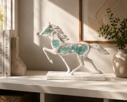 Coral Tree White Jade Horse Showpiece | Premium Resin Horse Sculpture with Jade Stone Accents | Symbol of Strength, Success & Prosperity | Tabletop Home & Office Decor