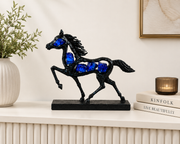 Black Horse Showpiece with Sapphire Blue Crystal Accents | Premium Resin Running Horse Sculpture | Feng Shui & Vastu Decor for Home, Office & Study Table | Symbol of Success & Prosperity