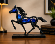 Black Horse Showpiece with Sapphire Blue Crystal Accents | Premium Resin Running Horse Sculpture | Feng Shui & Vastu Decor for Home, Office & Study Table | Symbol of Success & Prosperity