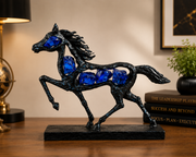 Black Horse Showpiece with Sapphire Blue Crystal Accents | Premium Resin Running Horse Sculpture | Feng Shui & Vastu Decor for Home, Office & Study Table | Symbol of Success & Prosperity