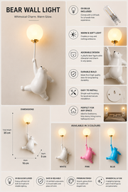Bear Wall Light with Balloon Globe | Cute Kids Room Decorative Wall Lamp with G9 Bulb