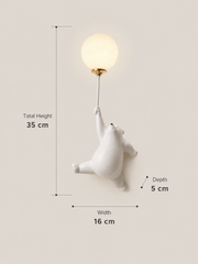 Bear Wall Light with Balloon Globe | Cute Kids Room Decorative Wall Lamp with G9 Bulb