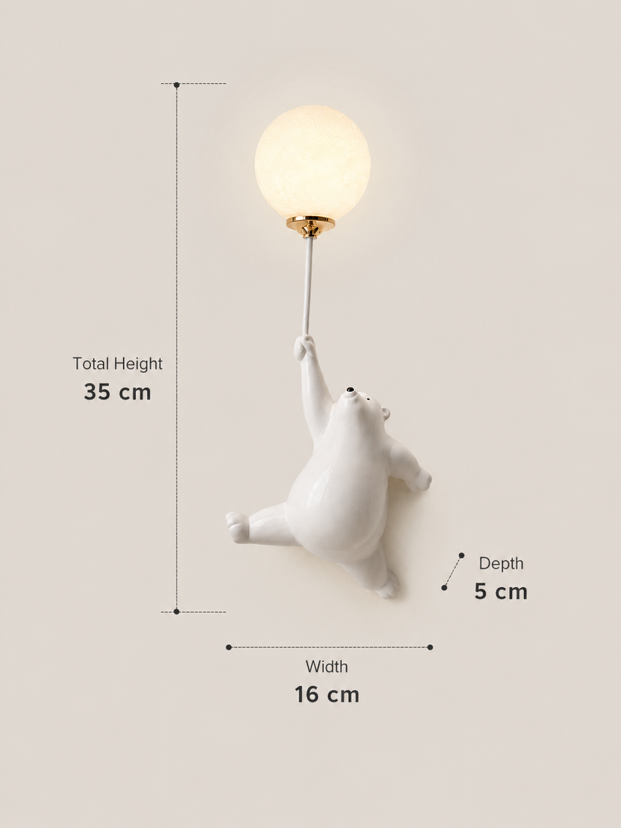 Bear Wall Light with Balloon Globe | Cute Kids Room Decorative Wall Lamp with G9 Bulb