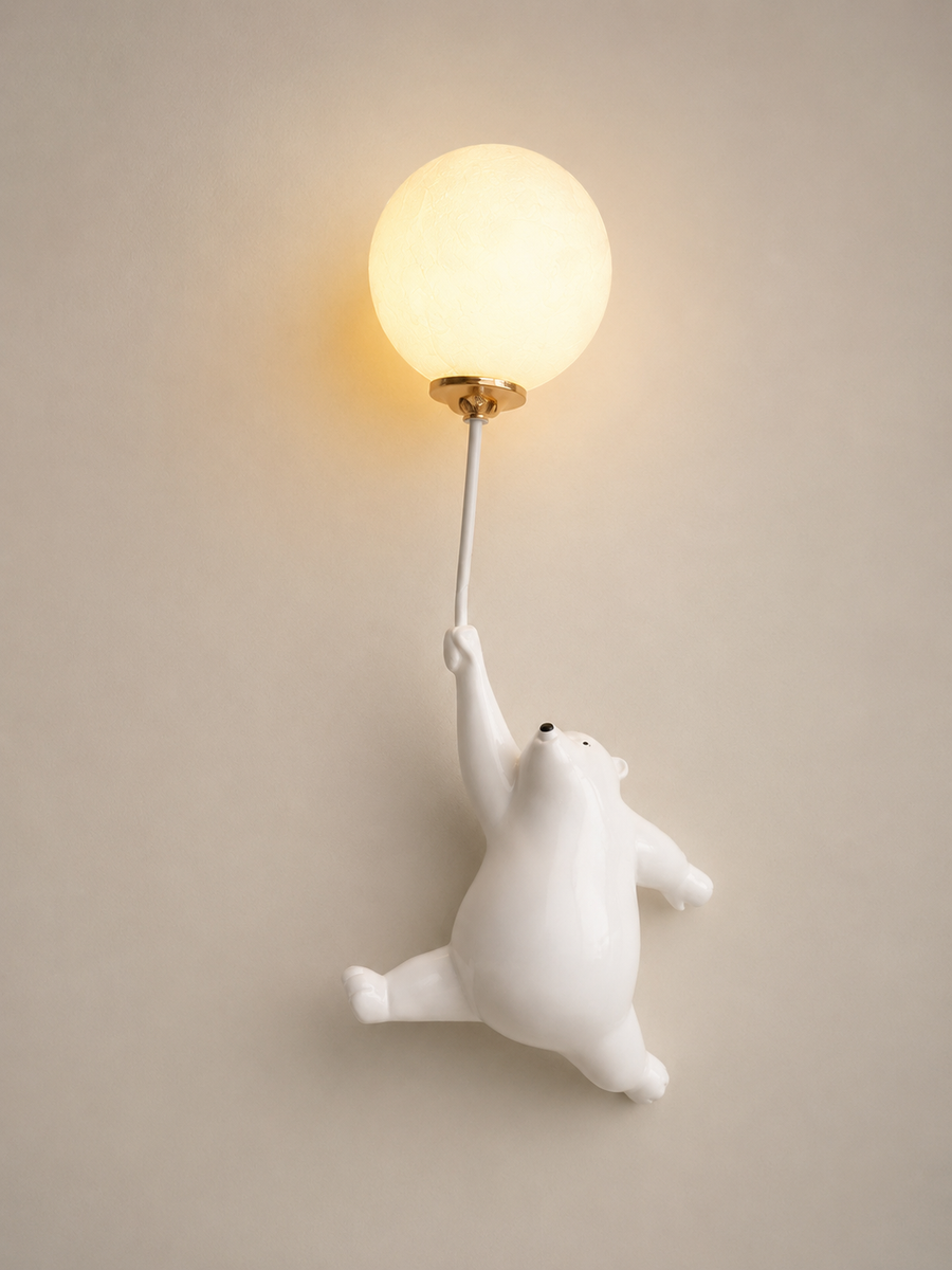 Bear Wall Light with Balloon Globe | Cute Kids Room Decorative Wall Lamp with G9 Bulb