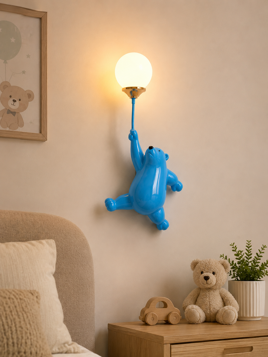 Bear Wall Light with Balloon Globe | Cute Kids Room Decorative Wall Lamp with G9 Bulb
