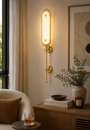 Modern Luxury Wall Light with Imitate Marble Diffuser & Metal Mesh Frame | In-Built 3 Colour LED Wall Sconce | Antique Brass Finish Decorative Wall Lamp for Bedroom, Living Room & Hallway | 85 x 12 x 10 CM