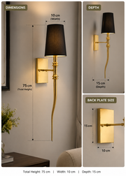 Modern Gold Wall Light with Black Fabric Shade for Living Room & Bedroom | Premium Metal Body | E27 Bulb Holder | Decorative Luxury Wall Lamp | 75 x 15 x 10 CM