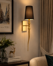 Modern Gold Wall Light with Black Fabric Shade for Living Room & Bedroom | Premium Metal Body | E27 Bulb Holder | Decorative Luxury Wall Lamp | 75 x 15 x 10 CM