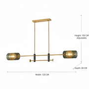 Modern Brass Linear Chandelier with Smoked Glass Shades & Globe Accent Lights | E-27 & G9 Holder Decorative Hanging Light for Dining Room, Kitchen Island & Living Space