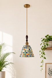 Handcrafted Pebble Resin Pendant Light for Living Room, Café & Kitchen | E27 Holder | Adjustable Hanging Light | Multicolor Mosaic Hanging Lamp