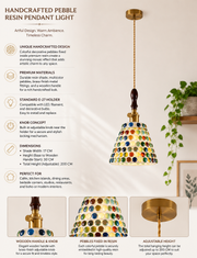 Handcrafted Pebble Resin Pendant Light for Living Room, Café & Kitchen | E27 Holder | Adjustable Hanging Light | Multicolor Mosaic Hanging Lamp