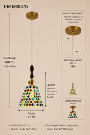 Handcrafted Pebble Resin Pendant Light for Living Room, Café & Kitchen | E27 Holder | Adjustable Hanging Light | Multicolor Mosaic Hanging Lamp