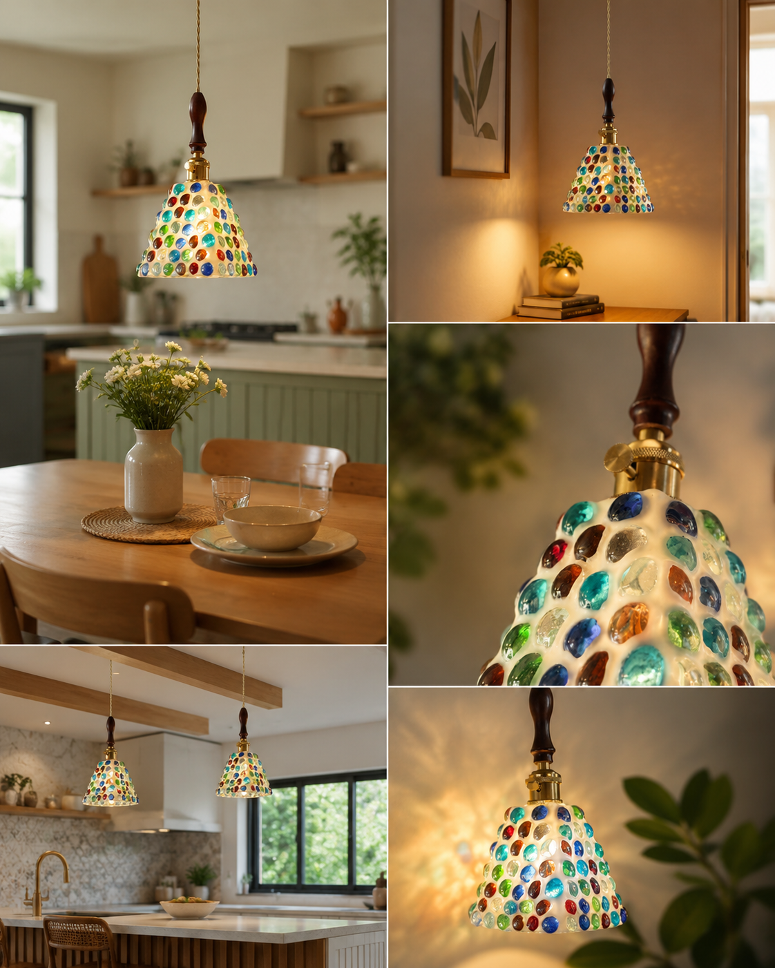 Handcrafted Pebble Resin Pendant Light for Living Room, Café & Kitchen | E27 Holder | Adjustable Hanging Light | Multicolor Mosaic Hanging Lamp