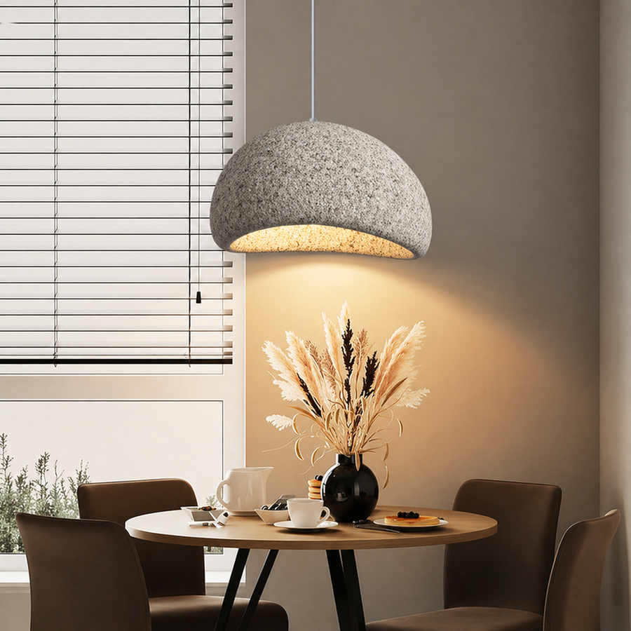 Modern Textured Dome Pendant Light for Dining Room, Kitchen Island & Living Space | E-27 Holder | Adjustable Hanging Light | Stone Finish Ceiling Lamp