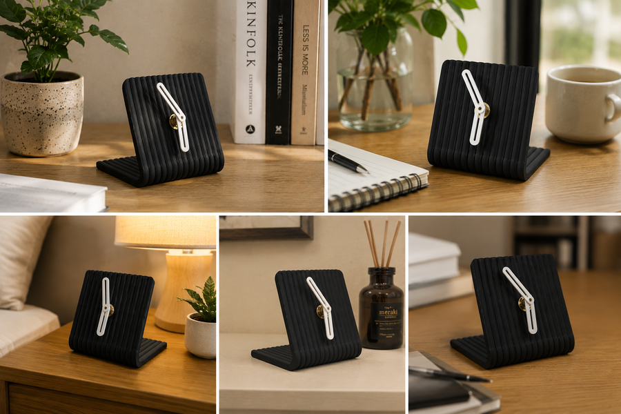 Modern Ribbed Table Clock for Desk & Bedside | Minimalist Decorative Analog Clock | Compact 9 x 9 x 9 cm