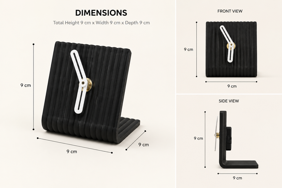 Modern Ribbed Table Clock for Desk & Bedside | Minimalist Decorative Analog Clock | Compact 9 x 9 x 9 cm