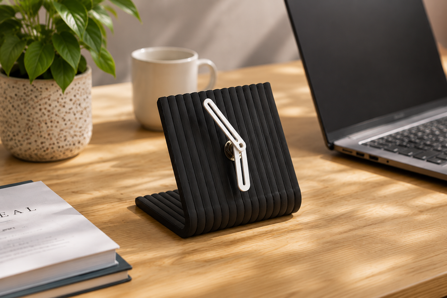Modern Ribbed Table Clock for Desk & Bedside | Minimalist Decorative Analog Clock | Compact 9 x 9 x 9 cm