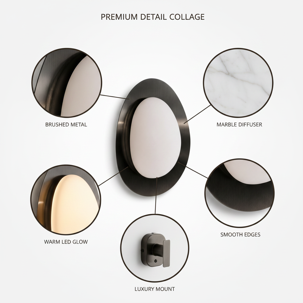 Modern Oval Marble Wall Light with Built-in LED | Smoke Black Metal Finish