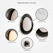 Modern Oval Marble Wall Light with Built-in LED | Smoke Black Metal Finish