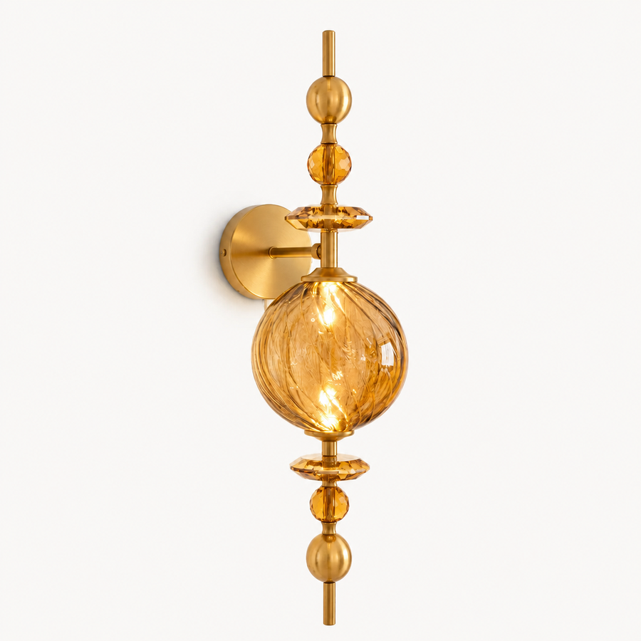 Luxury Amber Glass Wall Light with Crystal Accents | Modern Decorative Wall Lamp
