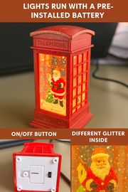 Coral Tree Red Santa Telephone Booth Christmas Night Lamp – Glitter Light Decoration with LED Glow & Pre-Installed Battery