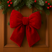 CORAL TREE Premium Red Velvet Hanging Christmas Bow for Door & Tree – 25×30 cm Large Decorative Ribbon with Silver Ring – Holiday Home Décor Ornament