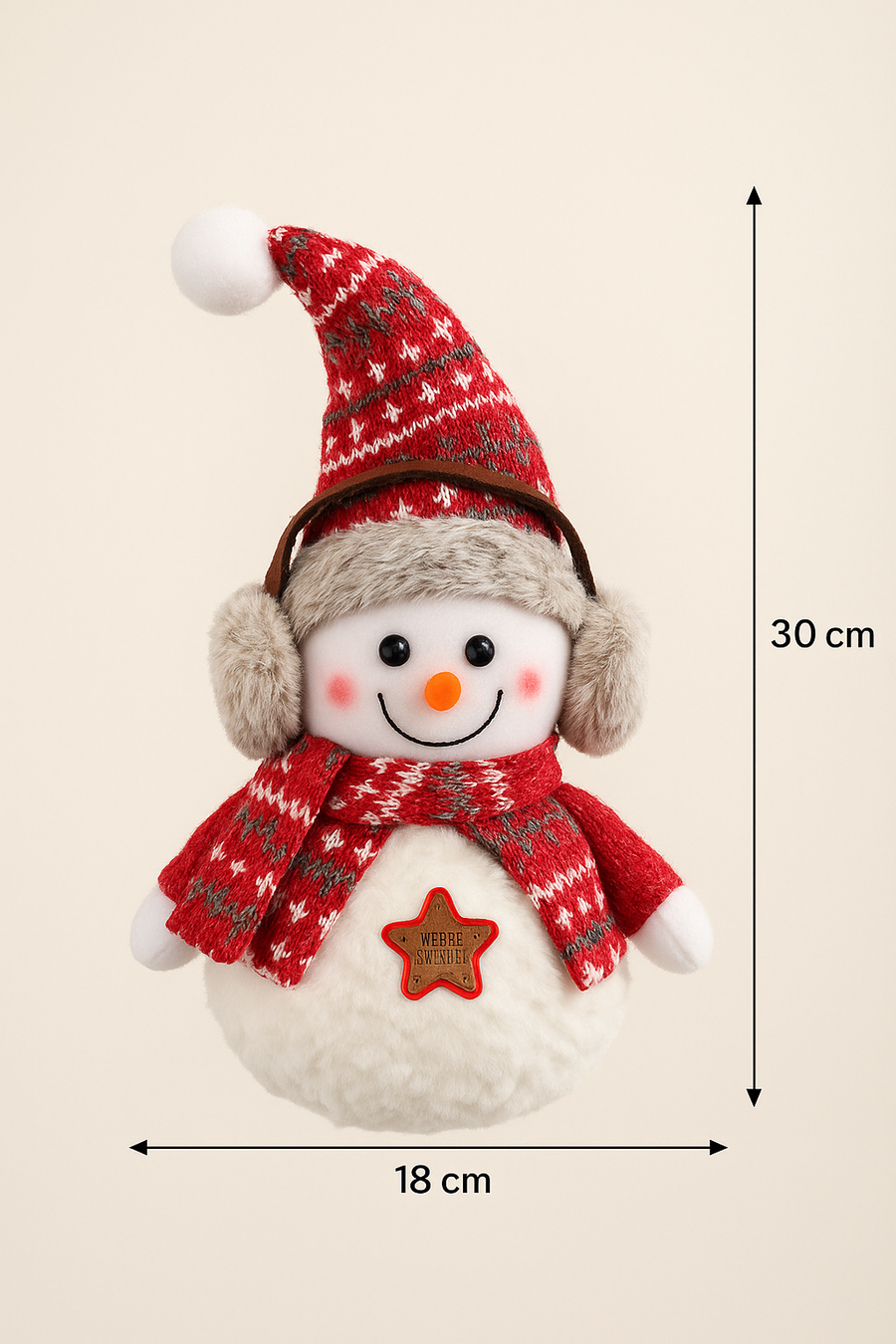 Plush Christmas Snowman Teddy – 30 cm Soft Winter Decoration with Knitted Hat, Scarf & Earmuffs | Hanging Xmas Décor for Home, Table & Gifting