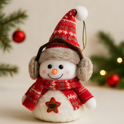 Plush Christmas Snowman Teddy – 30 cm Soft Winter Decoration with Knitted Hat, Scarf & Earmuffs | Hanging Xmas Décor for Home, Table & Gifting