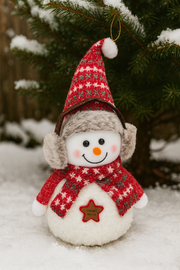 Plush Christmas Snowman Teddy – 30 cm Soft Winter Decoration with Knitted Hat, Scarf & Earmuffs | Hanging Xmas Décor for Home, Table & Gifting