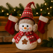 Plush Christmas Snowman Teddy – 30 cm Soft Winter Decoration with Knitted Hat, Scarf & Earmuffs | Hanging Xmas Décor for Home, Table & Gifting